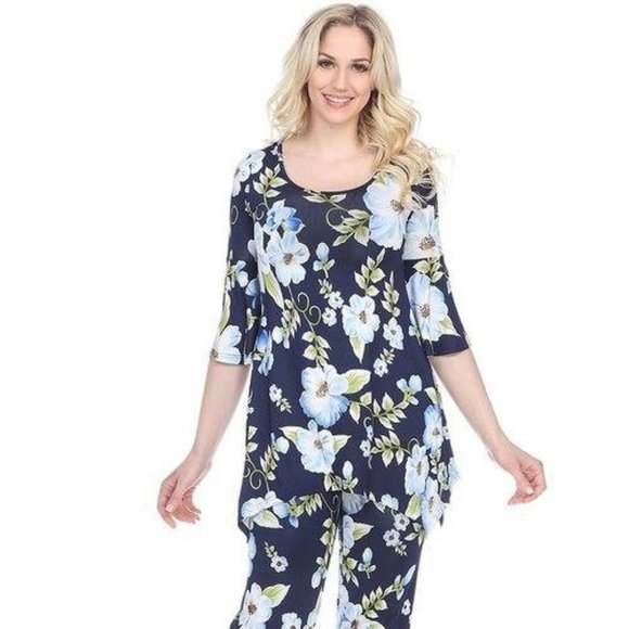 Print 2-Piece Blue Flowers Print Set SET-027 - Picture 3 of 4